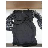 Floral Mesh Bishop Long Sleeve Maternity Midi Dress, Fall Maternity Bodycon Dress for Baby Shower Black Large