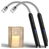 LcFun 2 Pack Candle Lighter Windproof USB C Rechargeable Electric Lighters with 360° Flexible Neck & Safety Lock, Christmas Stocking Stuffers Gifts, Flameless Long Lighters for Candle Grill, BBQ