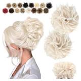 FeidyLong 2PCS Messy Bun Hair Piece - Large Elastic Wavy Curly Hair Bun Scrunchies Ponytail Extensions Synthetic Chignon Thick Updo Hairpieces for Women 2.12oz each(Platinum Blonde)