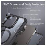ESR for iPhone 14 Pro Case with Stand, Compatible with MagSafe, Full-Body Military-Grade Drop Proof Case with Built-in 9H+ Tempered Glass Screen Protector, Armor Series, Clear Black