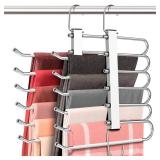 HUITEM Space Saving 6 Tier Pant Hangers, Anti-Slip, Lightweight, Stainless Steel, 2 Pack, White