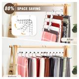HUITEM Space Saving 6 Tier Pant Hangers, Anti-Slip, Lightweight, Stainless Steel, 2 Pack, White