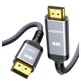 Highwings 4K DisplayPort to HDMI, Uni-Directional Only, 6.6ft DP (Source) to HDMI (Display) 1.4 Cable, 4K@30Hz, 2K@60Hz, 1080P Full HD, Braided Cord for Dell, NVIDIA, AMD, Monitor, Projector (Grey)