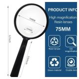 Feosky Handheld Reading Magnifier, 10X Magnifier, 75mm Shatterproof Lens, Adults Close Work Non-Slip Handle for Seniors Reading and Nature Exploration(Black)