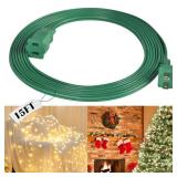 15FT Green Outdoor Extension Cord, Christmas Light Extension Cord Outside, Male to Female 2 Prong Power Cable Cords 250V 6A for Outdoor Indoor Christmas Tree Lighting Landscaping Holiday Party Decor