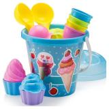 Top Race Kids Beach Toys Set with Bucket Pail and Spade Scoop - 16pcs Ice Cream Blue Sand Playset for Kids & Toddlers Ages 1.5,2,3,4,5,6,7,8,9