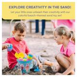 Top Race Kids Beach Toys Set with Bucket Pail and Spade Scoop - 16pcs Ice Cream Blue Sand Playset for Kids & Toddlers Ages 1.5,2,3,4,5,6,7,8,9