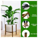 Airpark Adjustable Plant Stand Indoor, Metal Mid Century Modern Plants Stands, Stable Plant Holder Indoor Outdoor Corner, Fit 8 9 10 11 12 inch Pots,Brown Wood-Grain (Pot & Plant Not Included) (Hardwa