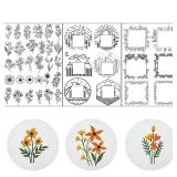 Water Soluble Embroidery Stabilizers for Hat - 3 Sheets 42 Pcs Stick and Stitch Self Adhesive Wash Away with Pre-Printed Flower Pattern for Cap Cloth Embroidery Hand Sewing Lover Beginners DIY Gifts