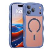 BENTOBEN Magnetic for iPhone 17 Pro Max Case, Cute Wavy [Full Camera Protection][Compatible with MagSafe] Matte Anti-Slip Bumper Women Men Boys Protective Cover for 17 ProMax 6.9", Blue