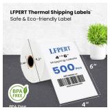 LFPERT 4x6 Thermal Labels, Roll Shipping Labels Strong Adhesive, Compatible with Vretti Jadens Munbyn Nelko Phomemo Rollo & Most Thermal Label Printer, Commercial Grade (500 Label/ 1 Rolls) White