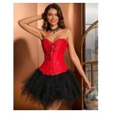 SZIVYSHI Poppy Red Corset Top for Women - Overbust Lace Up Waist Cincher Bustier Lingerie - Corsett - Size S