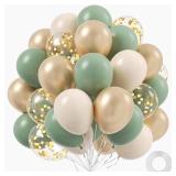 60pcs Sage Green Balloons 12inch with Sage Green Sand White Metallic Gold Confetti Balloons for Boho Bridal Baby Shower Wedding Engagement Birthday Party Decorations