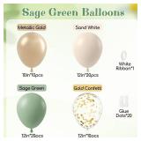 60pcs Sage Green Balloons 12inch with Sage Green Sand White Metallic Gold Confetti Balloons for Boho Bridal Baby Shower Wedding Engagement Birthday Party Decorations