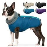 IDOMIK Warm Dog Coat with Harness, Waterproof Reflective Dog Jackets for Small Medium Large Dogs, Fleece High Collar Winter Jacket with Zipper, Pet Winter Snowsuit Clothes for Cold Weather,Blue S