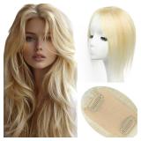 isheeny Hair Toppers For Women Real Human Hair Platinum Blonde 12Inch Human Hair Topper for Women, 2 Clips Secure Hold, Realistic Artificial-Base Scalp For Changing Your Look