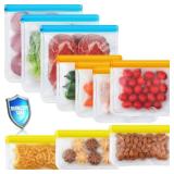 10 Pack Dishwasher Safe Reusable Bags, Leakproof Reusable Freezer Bags, BPA Free Food Storage Bags for Lunch Marinate Food Travel - 3 Gallon 3 Snack 4 Sandwich Bags