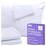 Set of 4 Pillow Protectors with Zipper Queen Size - 100% Resistant to Stains, Dust & Dirt - Washable Covers for Increased Pillow Lifespan