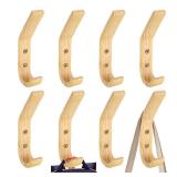 LOEQIAN 8 Pack Wooden Hooks for Hanging Coats, Natural Wood Coat Hooks Wall Mounted, Heavy Duty Wooden Towel Hooks, Single Hook Hat Rack for Clothes Hat Hanger Towel Rack Key Bag