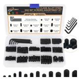 490 Pcs SAE Set Screw Assortment Kit, 12 Sizes (1/8"-40 to 5/16"-18), 12.9 Class Alloy Steel, Internal Allen Drive Cup Point Screws for Bathroom Fixtures, Door Handles