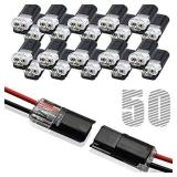 Low Voltage Wire Connector, Double Wire Plug in Connector with Locking Buckle, Led Light Strip Connectors 2 Pin - No Wire Stripping Cutting (50PCS)