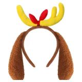 HEYFIZZ Deer Antler Headband with Dog Ears, Reindeer Horn Headpiece,Halloween Christmas Costume Accessories for Adult