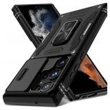 DEERLAMN Case for Samsung Galaxy S20 Ultra with Slide Camera Cover, Rotated Ring Kickstand Military Grade Shockproof Protective Cover-Black