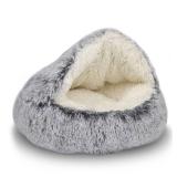 ShinHye Cat Bed Round Plush Fluffy Hooded Cat Bed Cave, Cozy for Indoor Cats or Small Dog beds, Soothing Pet Beds Doughnut Calm Anti-nxiety Dog Bed - Waterproof Bottom Washable (20x20inch, Grey)