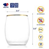 JOLLY CHEF 32 Pack 12oz Gold Plastic Wine Glasses Stemless, Disposable Wine Cupsty, Disposable Plastic Wine Cups for Party, Halloween, Christmas, Thanksgiving