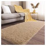 Ailyei Soft Runner Rugs for Bedroom Hallways, 2x6 Beige Fluffy Shag Throw Area Rug Non Slip for Bedside Dorm, Long Shaggy Furry Carpet for Nursery Living Room