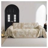 MYSKY HOME Couch Cover for Dogs Washable Couch Sofa Protector for Loveseat Sofa with Cats Pets Friendly Chenille Khaki Abstract Geometric Sofa Covers Soft Durable Farmhouse Sofa Slipcovers, 71" X102"