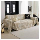 MYSKY HOME Couch Cover for Dogs Washable Couch Sofa Protector for Loveseat Sofa with Cats Pets Friendly Chenille Khaki Abstract Geometric Sofa Covers Soft Durable Farmhouse Sofa Slipcovers, 71" X102"