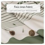 AmazerBath Boho Shower Curtain, Modern Farmhouse Shower Curtain Set with Tassels, Rustic Faux Linen Green Striped Shower Curtain with Hooks, Light Tan Toned, 72x72 Inches