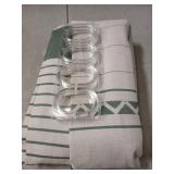 AmazerBath Boho Shower Curtain, Modern Farmhouse Shower Curtain Set with Tassels, Rustic Faux Linen Green Striped Shower Curtain with Hooks, Light Tan Toned, 72x72 Inches