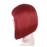 morvally Short Straight Deep Red Bob Wigs with Bangs for Womens Girls Cosplay