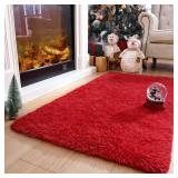 DETUM Red Rug 2x4 Hallyway Runners Fluffy Runner Rugs for Bedroom Shaggy Bedside Rug Soft Rugs for Kids Room Non-Slip Nursery Office Dorm Washable Carpets Home Decor