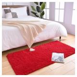 DETUM Red Rug 2x4 Hallyway Runners Fluffy Runner Rugs for Bedroom Shaggy Bedside Rug Soft Rugs for Kids Room Non-Slip Nursery Office Dorm Washable Carpets Home Decor