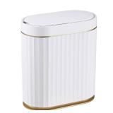 ELPHECO Automatic Motion Sensor Trash Can - 2 Gallon Slimline for Bathroom, Bedroom, Kitchen, Office - White with Gold Trim