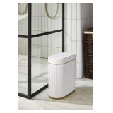 ELPHECO Automatic Motion Sensor Trash Can - 2 Gallon Slimline for Bathroom, Bedroom, Kitchen, Office - White with Gold Trim