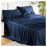 Bedsure California King Sheet Sets, Cooling Sheets for Hot Sleepers, Rayon Derived from Bamboo, Breathable & Soft, Deep Pocket Up to 16 Inches, Hotel Luxury Silky Bedding, Navy
