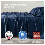 Bedsure California King Sheet Sets, Cooling Sheets for Hot Sleepers, Rayon Derived from Bamboo, Breathable & Soft, Deep Pocket Up to 16 Inches, Hotel Luxury Silky Bedding, Navy