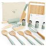 Wooden Cooking & Baking Set for Kids - Safe & Real Kitchen Tools Give Toddlers a Fun Cooking Experience - Durable Utensils are Perfect for Gifting to Create Lasting Family Memories