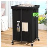 150L Laundry Hamper with Wheels, Rolling Laundry Basket with Metal Frame and Removable Bag, Large & Tall Dirty Clothes Hampers for Bedroom Aesthetic, Laundry Room, Bathroom, Dorm-Black