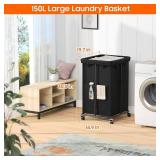 150L Laundry Hamper with Wheels, Rolling Laundry Basket with Metal Frame and Removable Bag, Large & Tall Dirty Clothes Hampers for Bedroom Aesthetic, Laundry Room, Bathroom, Dorm-Black