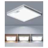Annaror 12in Motion Sensor Ceiling Light Wired, 3000K 4000K 5000K Selectable, 24W Flush Mount Square Motion Ceiling Light with 3 Timer for Closet Porch Stairs Hallway, White