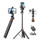 EUCOS 62" Phone Tripod, Tripod for iPhone & Selfie Stick with Remote, Extendable Cell Phone Stand & Ultimate Phone Holder, Solidest Phone Stand Compatible with iPhone/Android