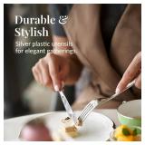 Prestee 300 Piece Heavy Duty Plastic Silverware Set - 100 of Each Silver Plasticware Forks, Spoons, Knives - Flatware Cutlery for Weddings - Durable Disposable Plastic Utensils for Catering, Buffets