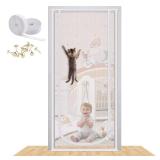 Reinforced Cat Screen Door, 35.5X82 Heavy Duty Pets Proof Screen Door with Bilateral Zipper, Prevent Dogs Cats Running Out from Home, Bedroom, Living Room, Kitchen Patio Doo