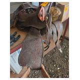 Western Leather Horse Saddle with Tooled Design