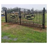 Decorative Ranch Entry Gate with Cow Design